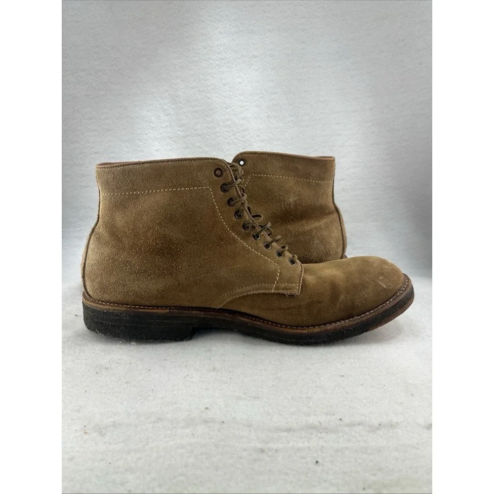 Alden New England Plain Toe Boot Tan Suede- Crepe Sole, Men's‎ 10.5, Derby Boot